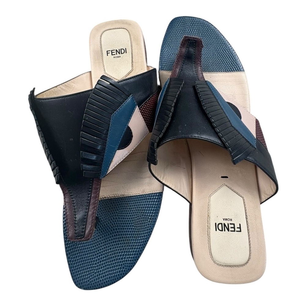 Fendi Roma Colorblock Leather Slide Sandals‎ Size 38 EU Made in Italy - Picture 10 of 12
